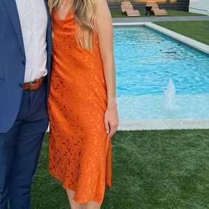 Lulu’s Orange Cowl Neck Dress w Slit